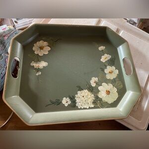 Nashco hand painted Floral Green Decorative Tray